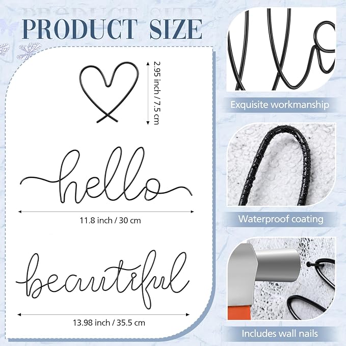 Hicarer Metal Hello Gorgeous Wall Art Minimalist Wall Decor, Beautiful | - Image 2