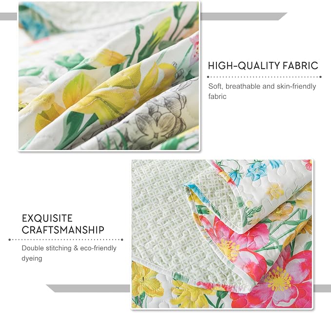 Floral Quilt Queen Quilt Set, Ultra Soft Reversible Microfiber Queen Quilt - Image 6