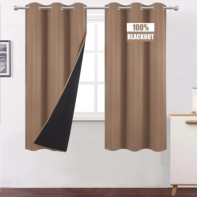 100% Blackout Curtains 40 x 63 Inch/Cappuccino Curtains 2 Panels by Lemomo