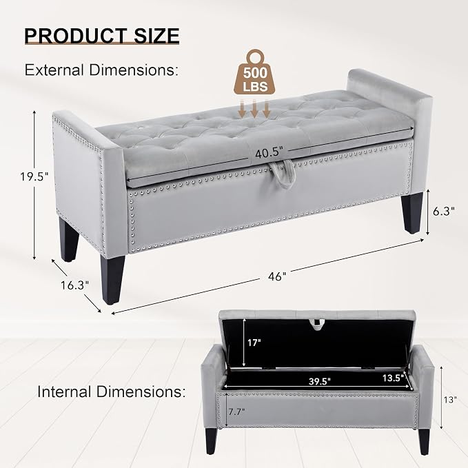 Velvet Storage Ottoman Bench, Modern Storage Bench - Image 2