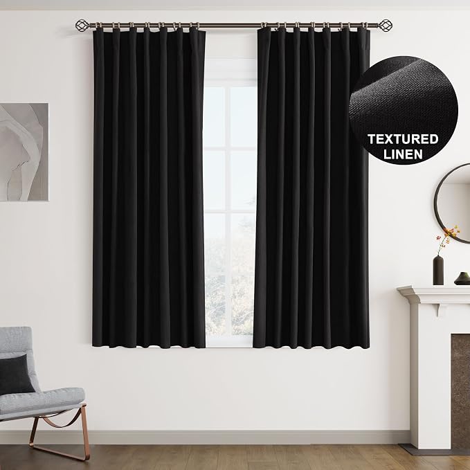 Joywell 100% Blackout Linen Curtains 63 Inches Long by Joywell