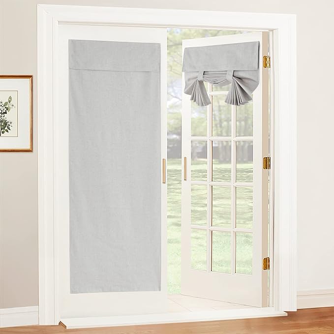 RYB HOME Natural Linen Textured French Door Window Curtains 100% Blackout | by RYBHOME