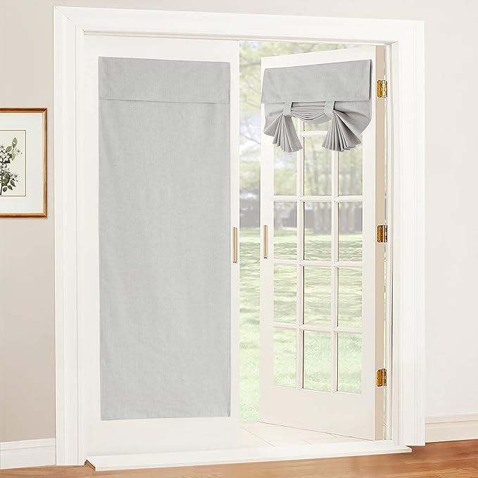 RYB HOME Natural Linen Textured French Door Window Curtains 100% Blackout | by RYBHOME