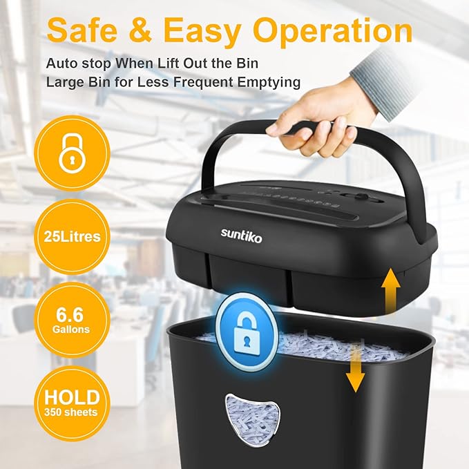 Suntiko 14 Sheet Cross Cut Paper Shredder for Home Office Use with P-4 High Security and 6.6 Gallon Bin for Credit Cards CDs or Staples ETL Certified Black