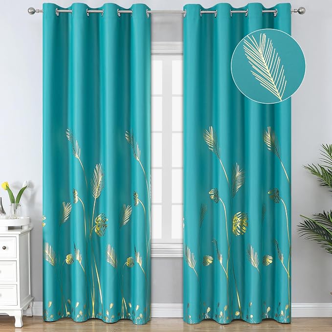 Teal Blackout Curtains 90 Inches Long, Grommet Curtains by ESTELARTEXTILER