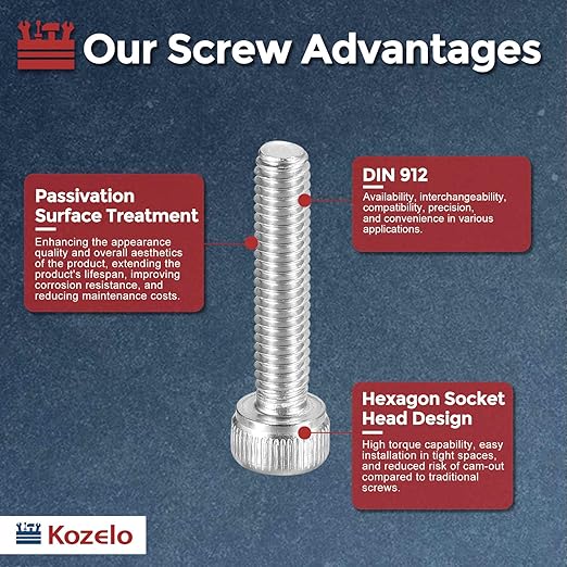 Kozelo 30pcs Socket Head Cap Screws - [M4-0.7 x 18mm] 304 Stainless Steel Allen Socket Drive for Electrical Motor 3D Printing Fan Engine Replacement Use, Silver