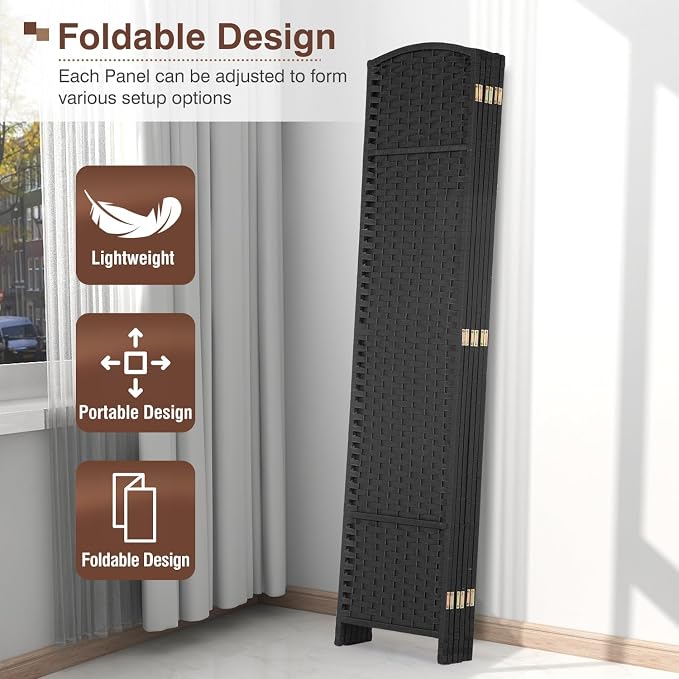 Room Divider 6 Panel 5.6 FT Tall Privacy Screen Waterproof Wood Frame Partition - Image 4
