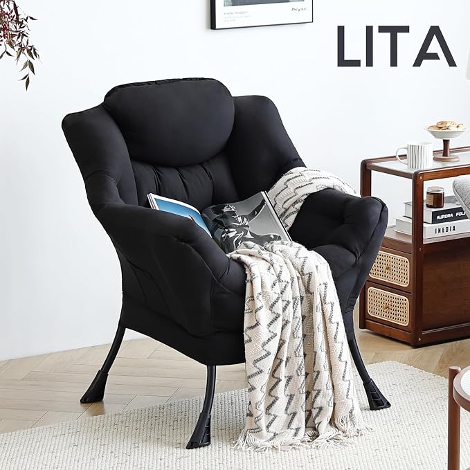 Lazy Chair with Ottoman, Comfy Accent Reading Chair, Removable Cover, with - Image 6