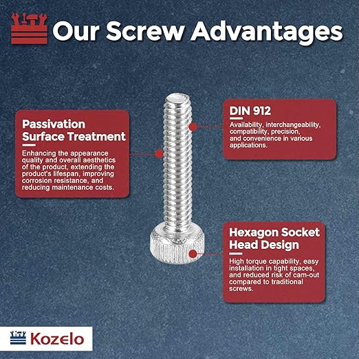 Kozelo 100pcs Socket Head Cap Screws - [M2-0.4 x 10mm] 304 Stainless Steel Allen Socket Drive for Electrical Motor 3D Printing Fan Engine Replacement Use, Silver