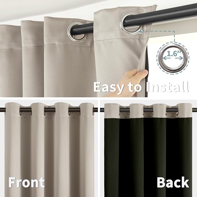 BGment Thermal Insulated 100% Blackout Curtains for Bedroom with Black Liner, Double Layer Full Room Darkening Noise Reducing Grommet Curtain (52 x 72 Inch, Cashmere, 2 Panels)