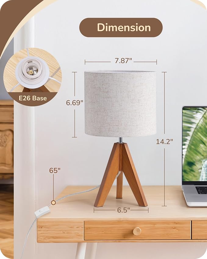 EDISHINE Tripod Table Lamp, Small Cute Bedside Lamp, 14.2 Inch, E26 Base | - Image 5
