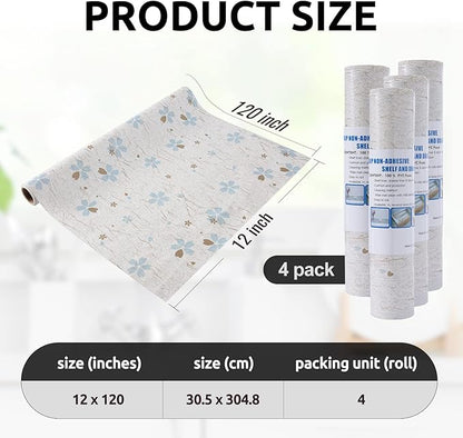 RAY STAR 12X120 Inch Shelf Liner for Kitchen Cabinets, Non-Adhesive Cabinet Liner Washable, PVC Drawer Liner for Dresser Non-Slip Bathroom (Floral)(4 Roll)