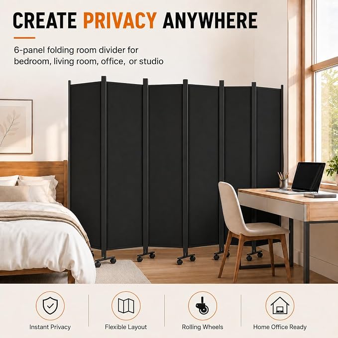 Room Divider, 6-Panel Folding Privacy Screen - Image 7