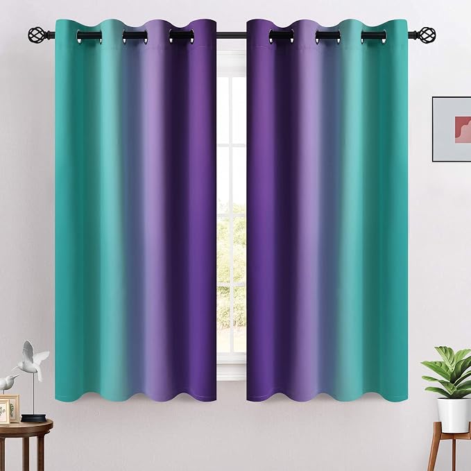 COSVIYA Grommet Room Darkening Ombre Teal and Purple Curtains W52xL54 inch | - Image 2