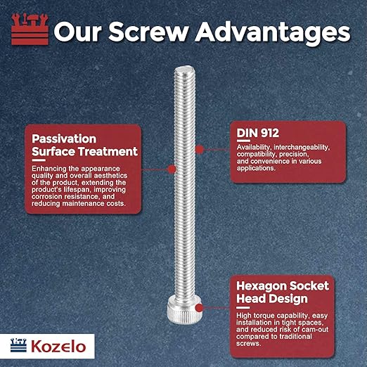 Kozelo 25pcs Socket Head Cap Screws - [M5-0.8 x 60mm] 304 Stainless Steel Allen Socket Drive for Electrical Motor 3D Printing Fan Engine Replacement Use, Silver