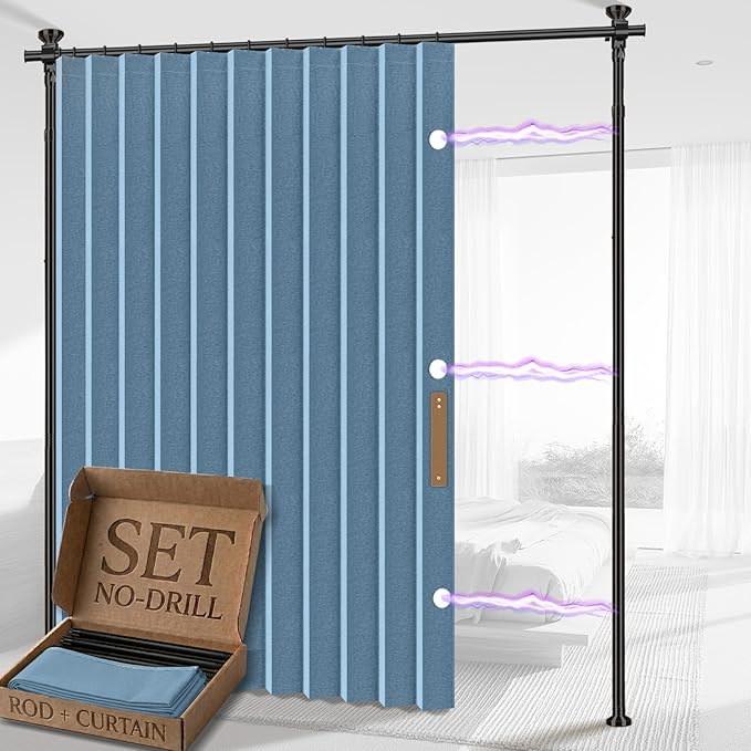 AJAZZ Room Divider Curtain+ Tension Curtain Rod No Drilling 43-120× 35-100 in by AJAZZ