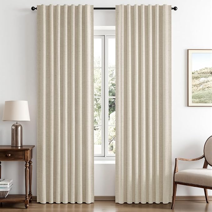 MIULEE 100% Blackout Linen Curtains 42 x 72 Inch Light Ivory 2 Panels | Thermal by MIULEE