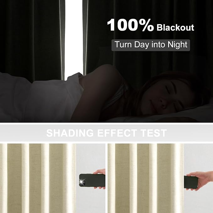 102 Inches Long 100% Blackout Natural Linen Curtains, Farmhouse Pinch Pleated - Image 3