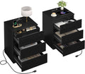 Nightstands Set of 2 with Charging Station and Hidden Drawer, Modern Night Stand by Draelibor