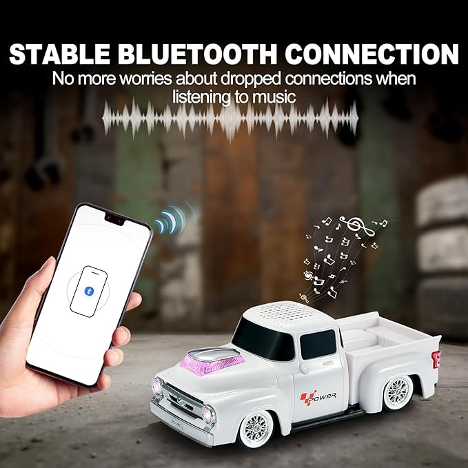 Vintage Pickup Truck Bluetooth Speaker, Retro Truck Model with HD Sound, Built-in Mic, LED Party Lights, TWS Dual Pairing, Multi-Interface Output, Portable Outdoor Speaker for Parties & Beach (WHITE)