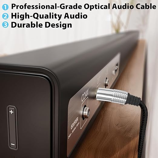 Cyberguys! Optical Audio Cable, Digital Optical Cable with Toslink Connectors, Braided Digital Audio Cables for Soundbar, TV, Receiver, Speaker, Xbox, PS5, Blu-Ray – Gold-Plated, 6ft