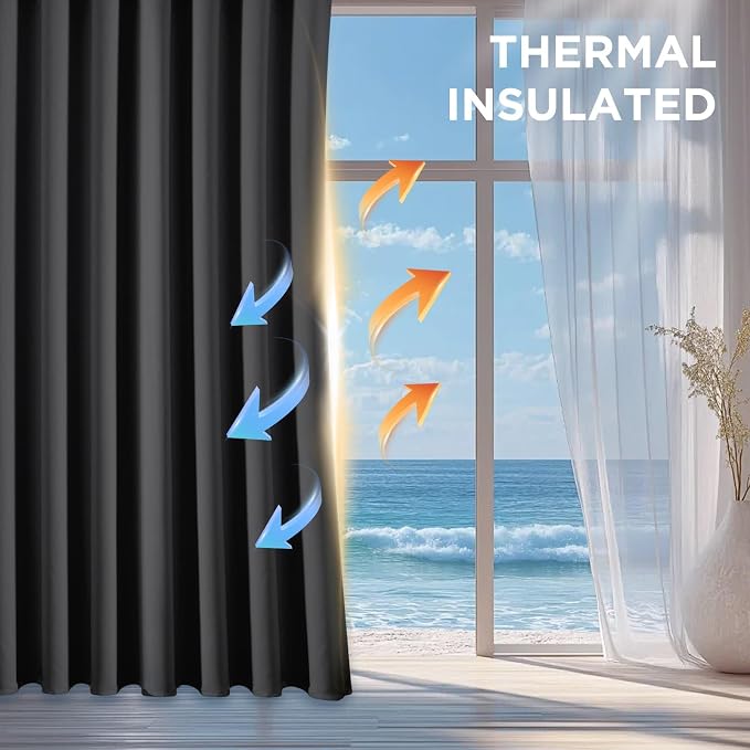 CUCRAF Dark Grey Blackout Curtains 84 Inches Long, Thermal Insulated Noise - Image 4
