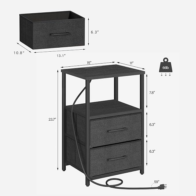 TUTOTAK End Table with Charging Station, Night Stand | Side Table with 2 USB - Image 3