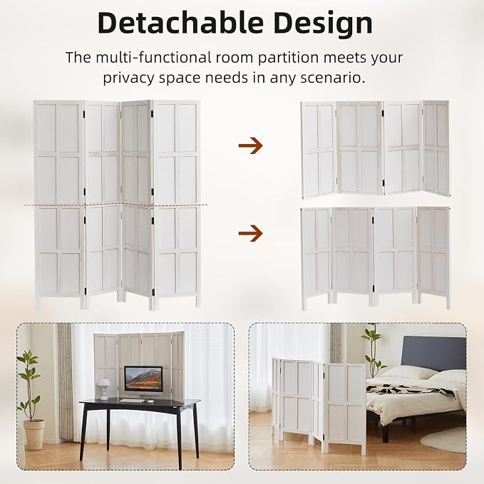 4 Panel Room Divider, 2-in-1 Detachable Privacy Screen, Folding Privacy Screen - Image 2