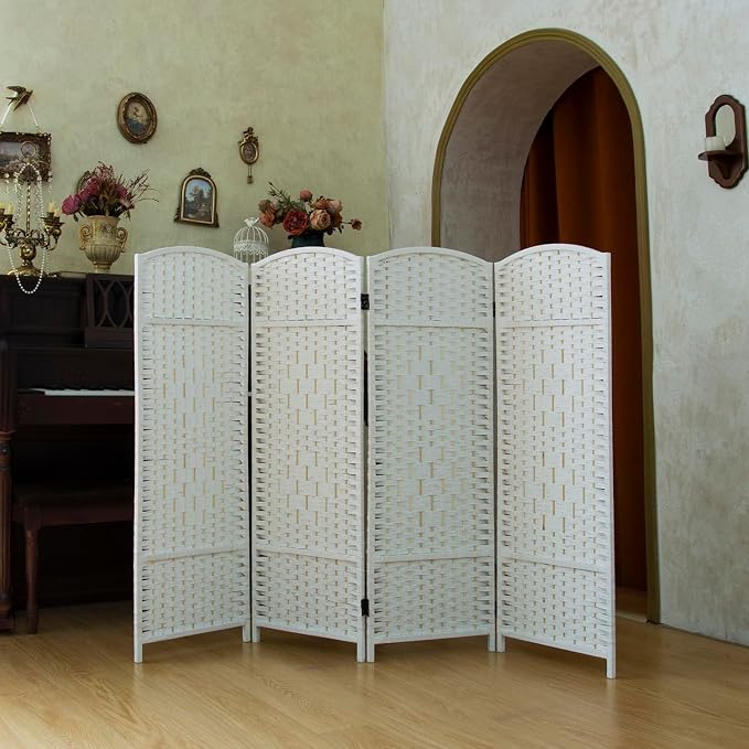Compact 4 Panel Short Room Divider, 47.2 Inch Tall Double-Sided Rattan Folding - Image 4
