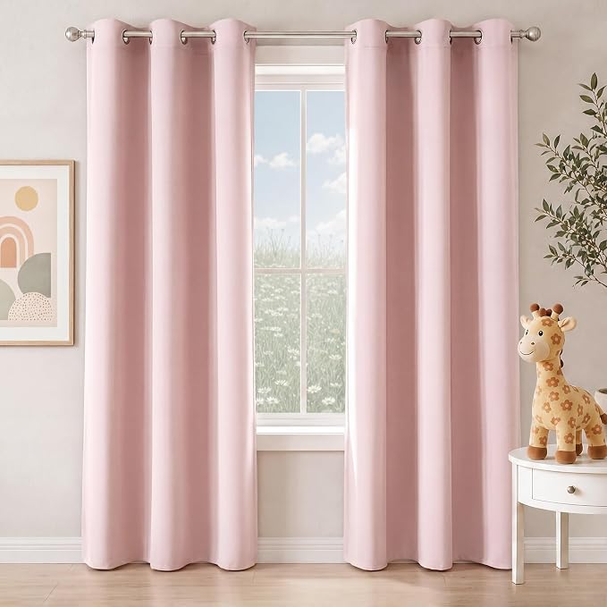 NICETOWN Blush Pink Room Darkening Curtains 86 Inches Long 2 Panels by NICETOWN