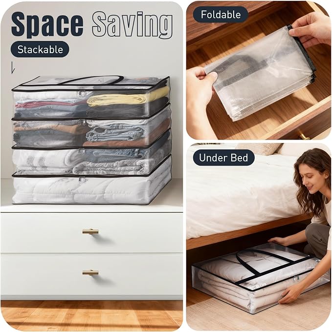 6 Packs 40L Clear Under Bed Storage Containers, Large Clothes Storage Bags | - Image 7