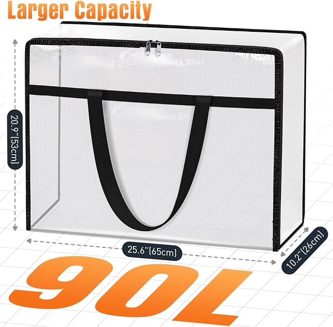 6 Packs 90L Clear Under Bed Storage Containers, Large Clothes Storage Bags | - Image 2