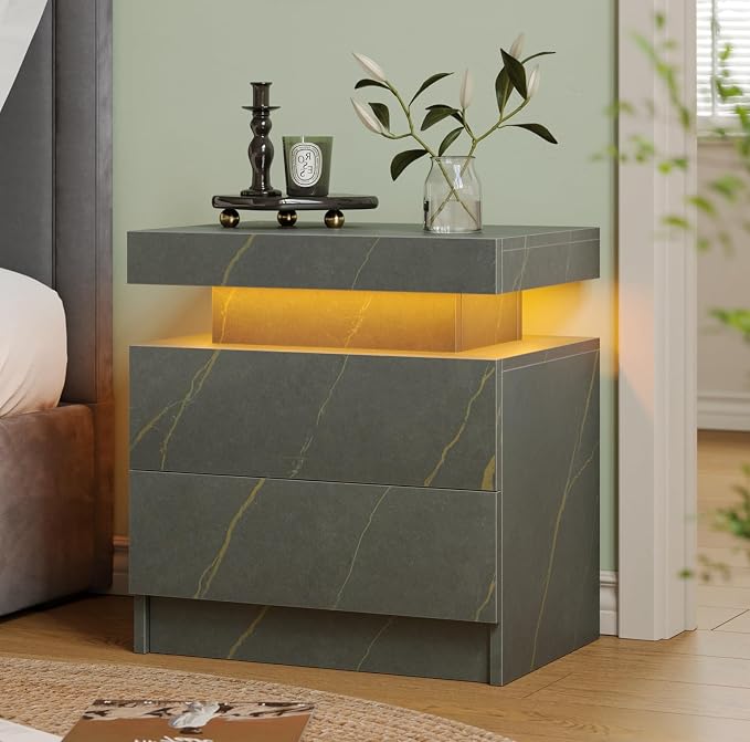 Modern Gray LED Nightstand for Bedroom Bedside Table by Unknown