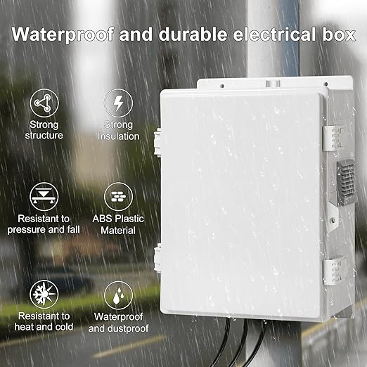 Namunanee Outdoor Electrical Junction Box, ABS Water Resistant Enclosure with Internal Mounting Panel & Hinged Cover (13" H* 9.2" L* 4.6" W & Outlet)