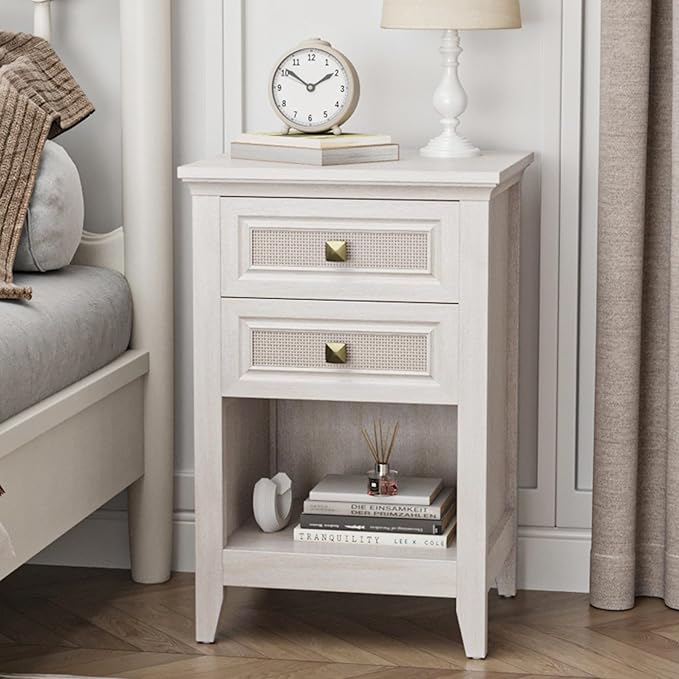 RoyalCraft Rattan Nightstand for Bedroom, Tall Bedside Table by Bringyoubetterlife