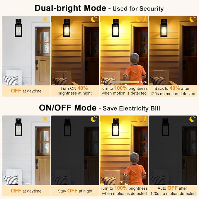 LTBLIGHT 2-Pack Motion Sensor Outdoor Porch Lights, Vintage Black-Gold Dusk to Dawn Exterior Lighting Fixtures, Waterproof Wall Sconces with 3 Modes for House, Yard, Garage, Garden