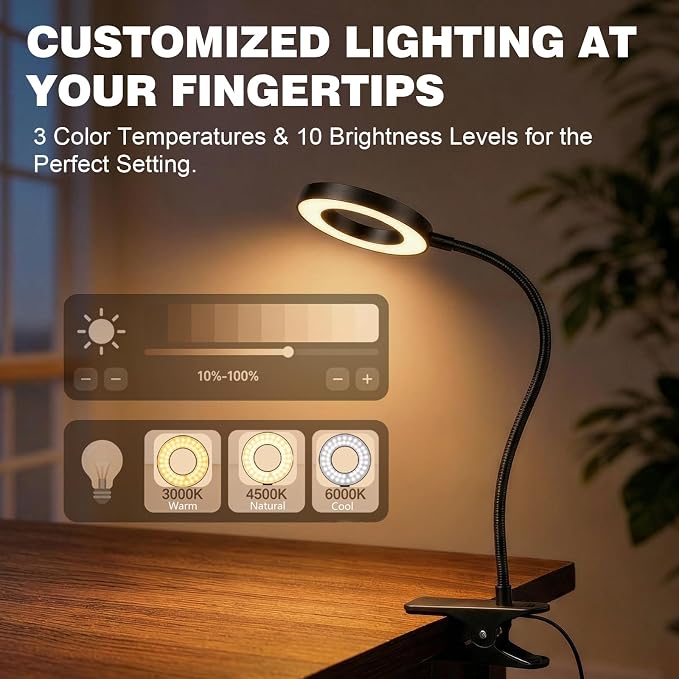 LED Desk Lamp with Clamp, Clip on Book Light - Image 2