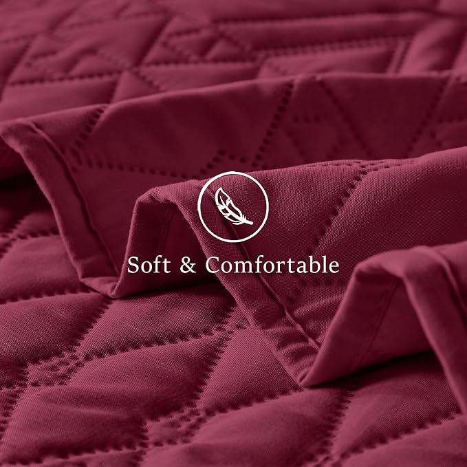akkialla Twin Quilt Set, Burgundy Lightweight Microfiber Bedspread Coverlet - Image 6