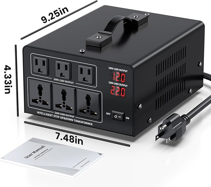 5000W Voltage Converter Transformer Step Up 110V/120V to220V/240V or Step Down 220V to 110V AC Power Converte, Circuit Breaker Protection, 3 US sockets, 3 Universal sockets, LCD Display