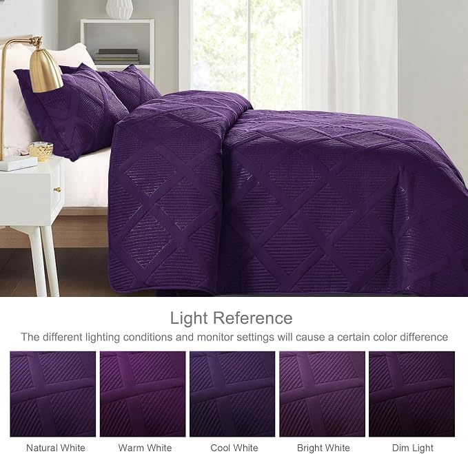 Exclusivo Mezcla Twin Size Quilt Set, Deep Purple | Soft Bedspreads - Image 3