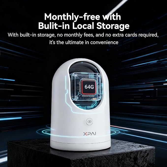 xpai 4K Security Camera,Industry's First with Built-in Storage No Monthly Fees,Indoor Camera Wireless,Baby/Pet/Dog Camera with Phone APP,360° Pan-Tilt Wireless Indoor Cam,Cry Detection,2-Way Audio