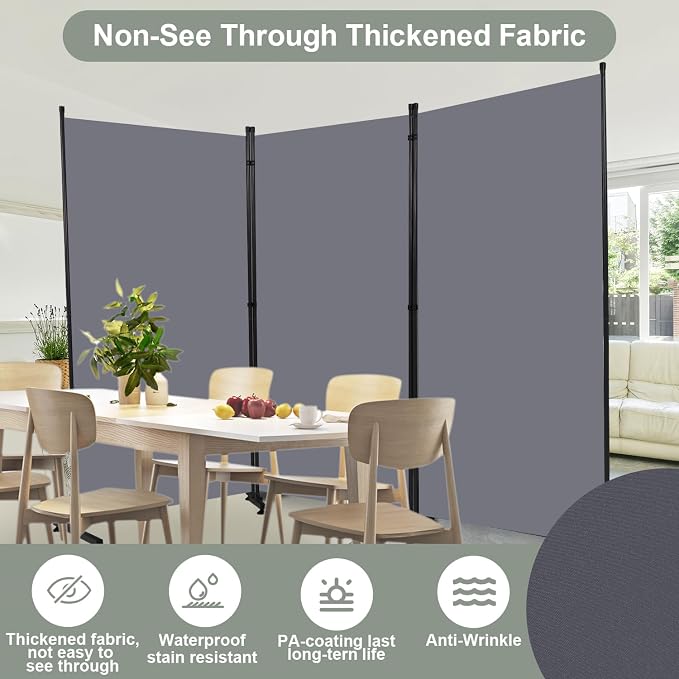 Room Divider 3 Panel Folding Privacy Screen, Round Pad Design Wall Divider | - Image 3