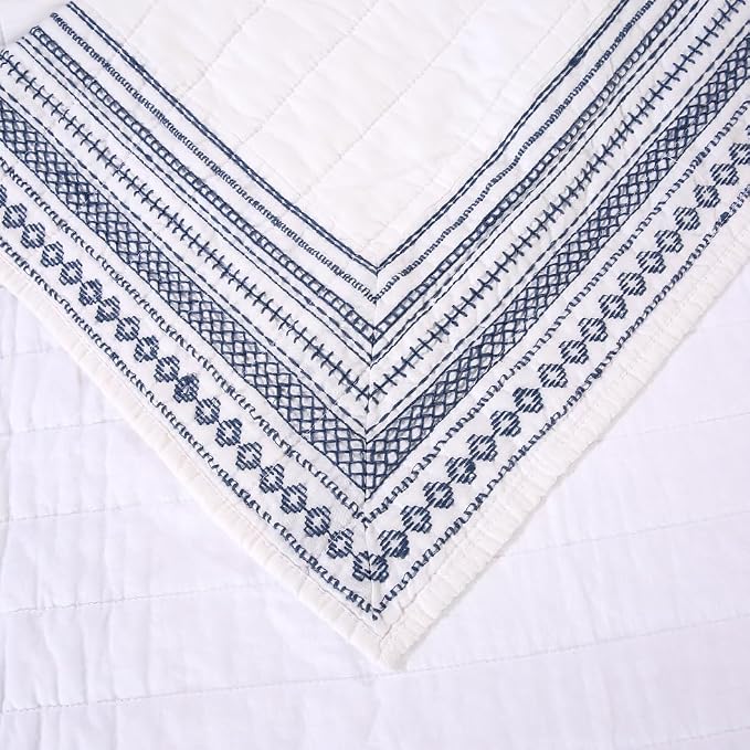 ROOMLIFE 100% Cotton Quilt Set King Embroidery Geometric Pattern 3-Piece | - Image 6