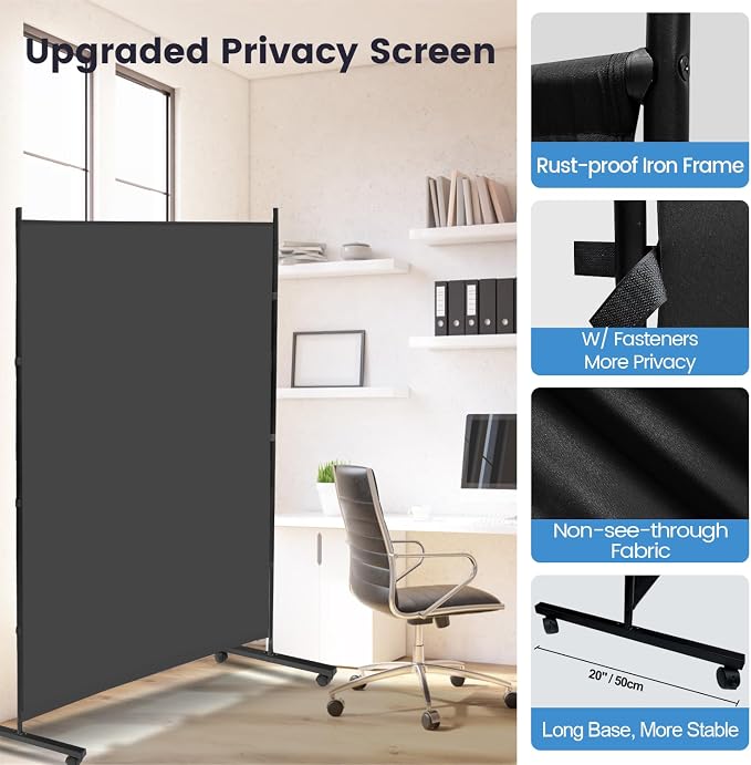 MAYOLIAH Large Single Panel Room Divider 71”W x 75”H Rolling Privacy Screen | - Image 5