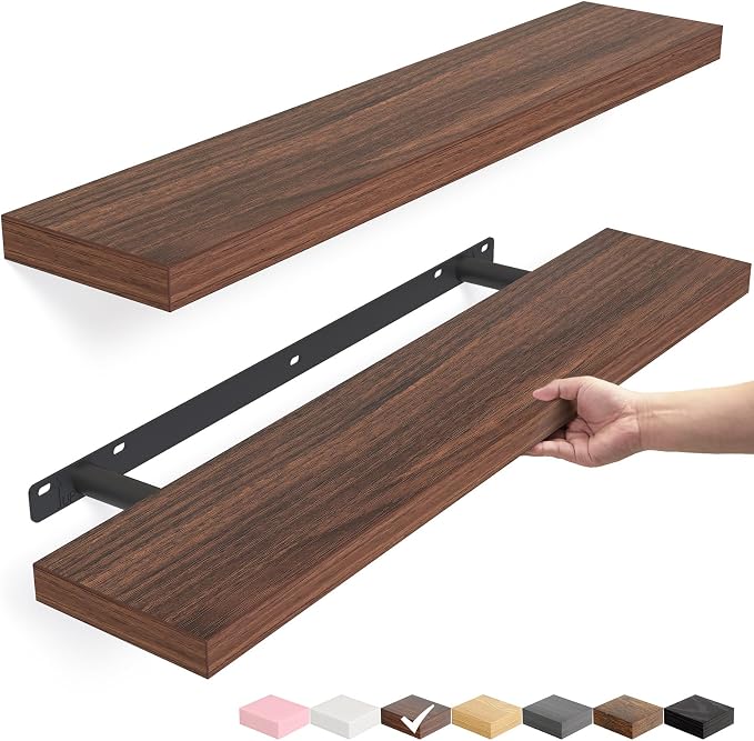 BAYKA Walnut-Like Floating Shelves 22.5in, 2 Pack, Wall Mounted Wall Decor | by Bayka