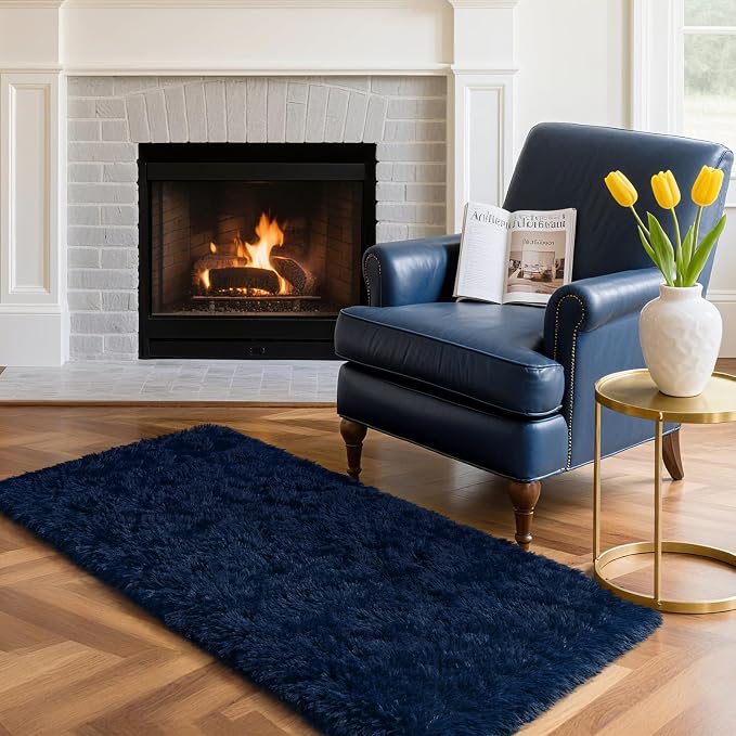 HOMORE Runner Rug 2x4 Navy Blue Fluffy Rug Runner - Image 2