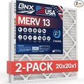 BNX 20x20x1 MERV 13 Air Filter 2 Pack - MADE IN USA - Electrostatic Pleated Air Conditioner HVAC AC Furnace Filters - Removes Pollen, Mold, Bacteria