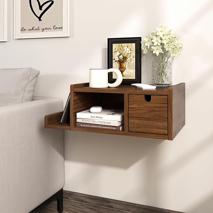 Floating Nightstand Wall Mounted, Walnut Bedside Table - Image 9