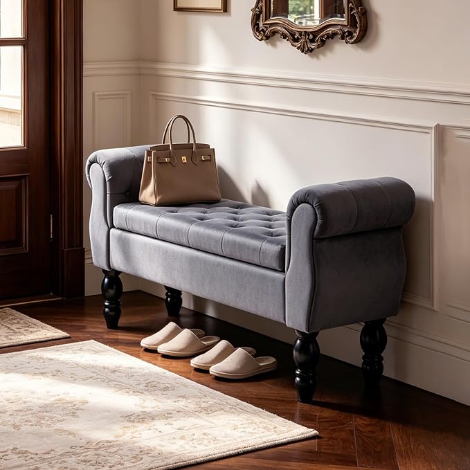 47.6" Storage Bench for End of Bed Bedroom, Velvet Ottoman Bench - Image 8