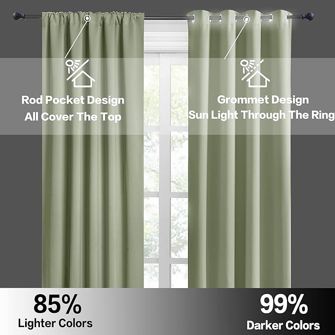 RYB HOME Half Curtain Tiers 36 inch Length, Rod Pocket | Short Blackout Curtains - Image 6
